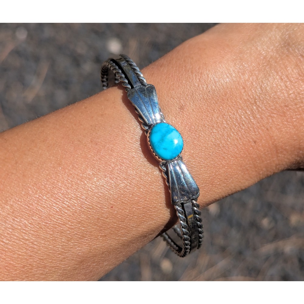 Navajo Silver Cuff Bracelet Turquoise Jewelry for Women Sz 7.5‎ NA**
